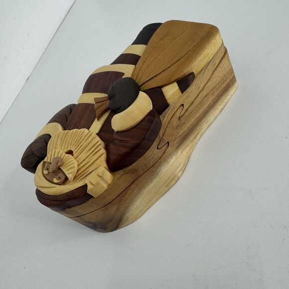 Handcrafted Carved Wood Puzzle Box Gift Jewelry Trinket Box Santa Christmas - Picture 4 of 7